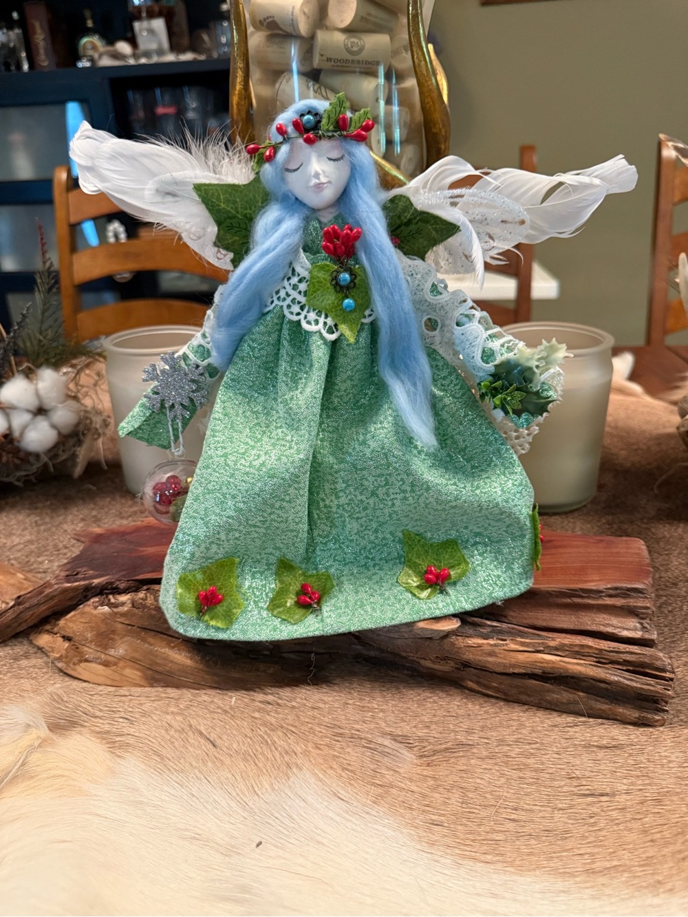 Handcrafted Green Holiday Angel table/Tree Topper